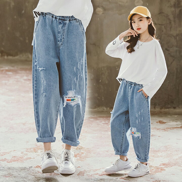 楽天市場 デニムパンツ キッズ 子供服 女の子 ズボン 春夏秋 韓国子供服 160センチ ロングパンツ ガウチョパンツ 長ズボン ボトムス ストレッチパンツ ウェストゴム 伸びる ジーンズ 子ども服 ジュニア ベビー 可愛い おしゃれ 新品 Harumicorp楽天市場店