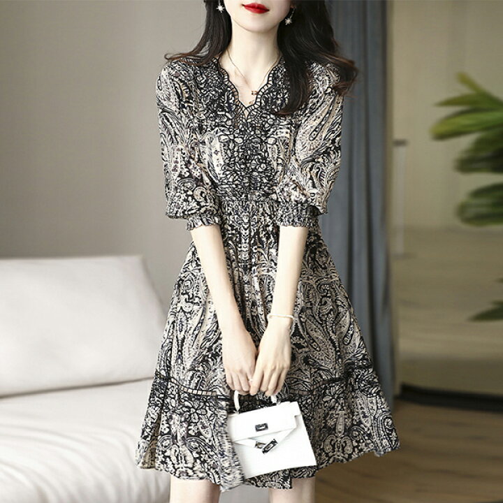 楽天市場 ワンピース レディース 40代 きれいめ 夏服 半袖 花柄ワンピース Vネック Aライン マキシワンピース パーティードレス お呼ばれ 大きいサイズ 体型カバー おしゃれ 可愛い 着痩せ 通勤 上品 韓国風 新品 30代 代 50代 M L Harumicorp楽天市場店