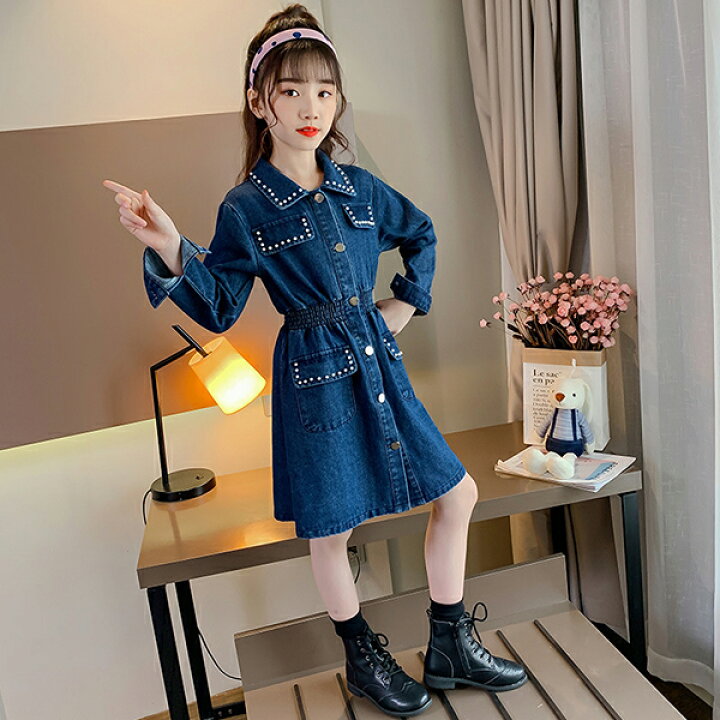 楽天市場】子供服 ワンピース 女の子 秋服 韓国子供服 長袖 デニム 