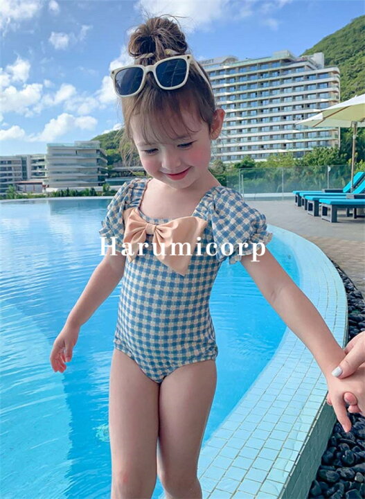 素人JS 水着 楽天市場】キッズ 水着 女の子 ワンピース 蝶結び 子供 ワンピース水着 ジュニア スクール オールインワン チェック柄 110cm 120cm  130cm 140cm こども みずぎ おしゃれ スイミング 女児 学校 幼稚園 小学生 水遊び 温泉 海水浴 可愛い 子供服 春 夏 プール ビーチ