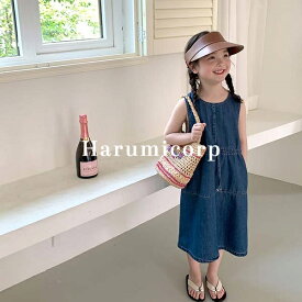 デニム ワンピース キッズ 子供服 女の子 夏服 韓国子ども服 ロングワンピース ジュニア おしゃれ かわいい ベビー服 七五三 入学 入園 保育園 幼稚園 誕生日 プレゼント お姫様 ナチュラル 150cm 140 130 120 110 100 90