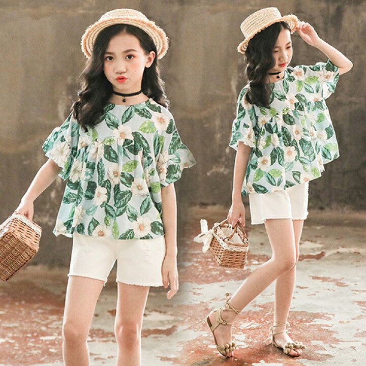 楽天市場 子供服 女の子 夏服 韓国子供服 セットアップ 上下セット 160センチ トップス 半袖 Tシャツ ブラウス 花柄 ボトムス ハーフパンツ 半ズボン ベビー服 ジュニア おしゃれ 可愛い 新品 新作 110cm 1cm 130cm 140cm 150cm 160cm Harumicorp楽天市場店