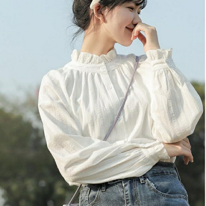 楽天市場】ブラウス レディース 長袖 トップス ギャザーブラウス 白  