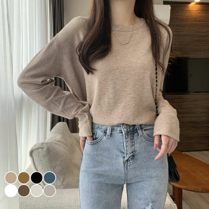 楽天市場 送料無料 ニットtシャツ レディース 薄手ニット Tシャツ 長袖 ゆったり セーター クルーネック 秋 トップス ニット シンプル 長袖t シャツ ニットセーター 薄手 ニットトップス 春 ブラウン ブラック グレー ホワイト Harusakura楽天市場店