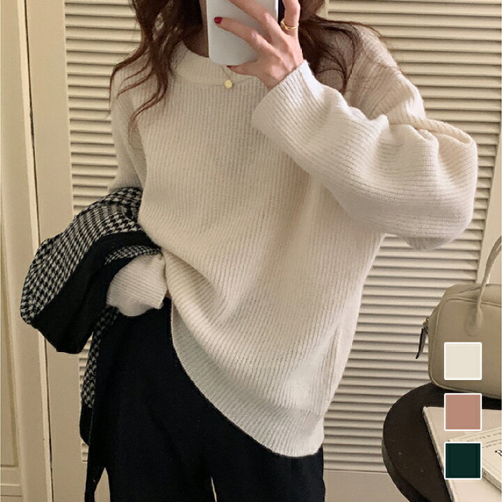 楽天市場】ニットセーター 厚手 ゆったり レディース ニット クルー 