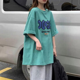 Tシャツ 夏 レディース 半袖Tシャツ ビッグサイズ ロゴTシャツ カットソー ゆったり ドロップショルダー 女性 夏Tシャツ クルーネック 半袖 オーバーサイズ ゆるTシャツ サマーTシャツ トップス カジュアル サラサラ グリーン ホワイト