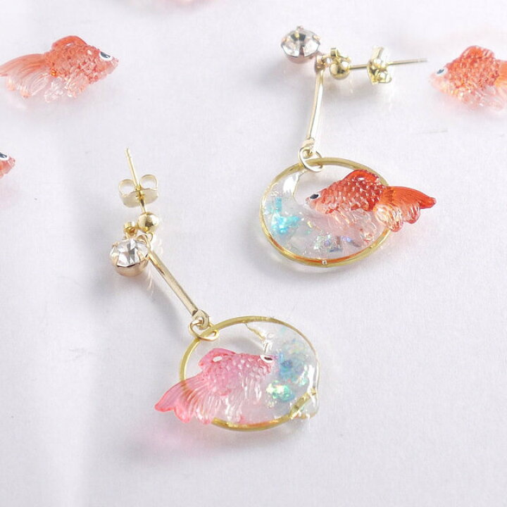 楽天市場 金魚すくいピアス イヤリング 樹脂ノンホールピアス 樹脂フック フォーマル リーフ 大人かわいい アクセサリー ギフト 結婚式 アクセサリー 送料無料 レディース ウェディング ギフト プレゼント 夏 Harusaku 夏祭り Harusaku