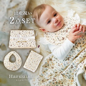 出産祝い 男の子 女の子 ｜スタイ ＆ブランケット 2点 ギフトセット｜ 名入れ Haruulala ブランド オーガニックコットン ベビー ギフト プレゼント ビブ よだれかけ おくるみ フリーサイズ 0か月 3ヶ月 6ヶ月 80センチ おしゃれ 出産お祝い 春 夏 秋 冬 名前入り ハルウララ