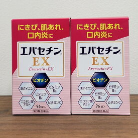 エバセチン EX 96錠 2個セット エバース・ジャパン ビタミンB2 B6 口内炎 にきび ニキビ 肌荒れ 目の充血 目のかゆみ 口角炎 口唇炎 舌炎 湿疹 皮膚炎 かぶれ ただれ 赤鼻 FAD 活性型ビタミンB2 ビオチン ヨクイニン ビタミンC 美容ビタミン剤 日本製