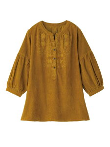 【秋冬】コーデュロイ刺繍半開ブラウス/レディース/婦人用/シニア/高齢者/おしゃれ/お出かけ 【CF】