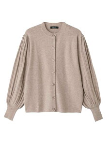 【前開き】【洗濯機OK】袖プリーツ加工カーディガン/婦人用/レディース/シニア/高齢者/秋冬/名前記入欄付/おしゃれ/おでかけ/ギフト/プレゼント 【CF】