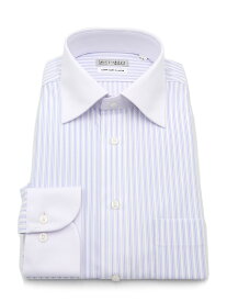 長袖アイシャツ 日本製生地使用【完全ノーアイロン】時短 ワイシャツ【専門店品質】形態安定 カッターシャツ ワイド ストライプ柄クレリックセミワイド S．ブルー S80 M78 M82 L80 L84 LL82 LL86 3L86 4L86 5L88 ポリエステル 通年 送料無料