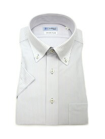 半袖アイシャツ 日本製生地【ノーアイロン】時短 ワイシャツ【専門店】【夏のビジネスに最適】形態安定 Yシャツ カッターシャツ ボタンダウン バイオセンサー?クール生地使用 ストライプボタンダウン L．グレー 春夏 S M L LL 3L 4L 5L はるやま