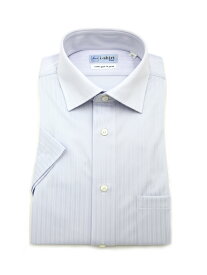 【夏のビジネススタイル】ビジネスウェア専門店 メンズ 半袖 ワイシャツ ワイド アイシャツバイオセンサークールシャドーストライプセミワイド サックス 春夏 S M L LL 3L 4L 5L はるやま