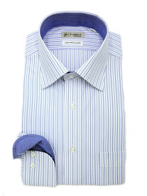 【15％OFFクーポン：7/18〜7/31】 メンズ長袖Yシャツ 長袖ワイド アイシャツストライプSW別布 サックス S80 M78 M82 M86 L80 L84 L88 LL82 LL86 LL90 3L86 4L86 5L88 ポリエステル 通年