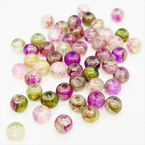 卸売り ガラスビーズ 天然石風 f ラウンド 丸 マーブル パープルグリーン 4mm 6mm 8mm 10mm 硝子ビーズ クラック クラッシュ 混色 ガラス玉 とんぼ玉 通し穴 アクセサリーパーツ 手芸 ハンドメイ