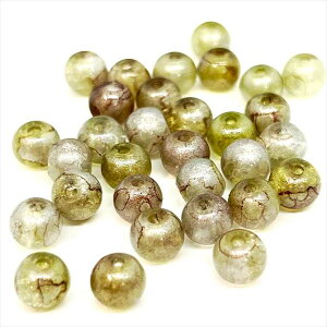 卸売り ガラスビーズ 天然石風 i ラウンド 丸 マーブル グリーンブラウン 4mm 6mm 8mm 10mm 硝子ビーズ クラック クラッシュ 混色 ガラス玉 とんぼ玉 通し穴 アクセサリーパーツ 手芸 ハンドメイ