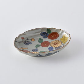 古伊万里菊紋 楕円皿　【波佐見焼き】石丸陶芸林九郎窯オリジナル商品です。お目でたい文様の上品な赤絵のお皿ギフト、お祝いの席に最適！