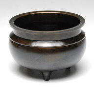 仏具 香炉 香炉 机上 香呂真鍮製 色付（黒茶色）3号 各宗派用 丸型 国産 高岡製 3寸 3.0号