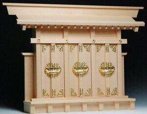 神具付 神棚 セット 出三社 神棚 セット(小)神具7点セット付き 尾州桧(木曽桧)製 国産 日本製 送料無料