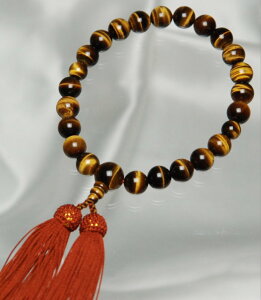 数珠 念珠(男性用) 22珠 虎目石共仕立 正絹頭房(茶色) 送料無料