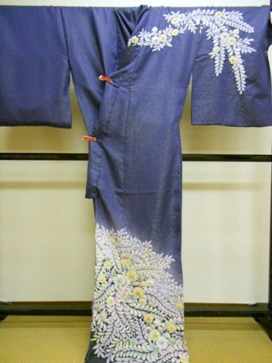 楽天市場】正絹訪問着 翠山工房 辻が花 紫紺地 桐屋 柄八掛付 日本製 