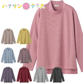 Tシャツ 後ろ長め 薄起毛 タック衿 シニアファッション レディース 80代 秋 冬 あたたかい おしゃれ かわいい M~L のびのび 身幅ゆったり 腰曲がり 体型 高齢者 女性 60代 70代 90代 普段着 部屋着 ホームウェア 上品な服 おしゃれ着 外出着 婦人 用