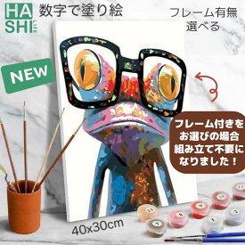 油絵塗り絵 数字油絵 アクリル絵具 お絵描きセット 塗り絵セット かっこいい フレーム付 冬休み 年末 アートパネル 大人の塗り絵 油絵風 動物 数字塗り絵 メガネ カエル ゲロッグ君 40x30cm かえる 蛙 インテリア雑貨 壁飾りキャンバス diy油絵 壁掛け 男前 デイサービス