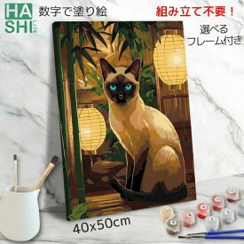 【13-15日100円OFF】 数字油絵 数字 大人 塗り絵 絵の具 大人の塗り絵 脳トレ塗り絵 猫 シャム猫 フレーム付き 数字塗り絵 アート ペット 40x50cm 認知症予防 油絵塗り絵 インテリア 動物 ねこ アートパネル 絵画 数字キット 油絵セット リハビリ 脳トレ ダイヤモンドアート