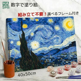 大人の塗り絵 ゴッホ バンゴッホ 名画 絵画 アートパネル 数字塗り絵 数字油絵 フレーム付 星月夜 ローヌ川 有名 印象派 50x40cm ローヌ川の星月夜 油絵塗り絵 油絵セット アクリル絵の具 塗り絵キット インテリア ギフト パズル ぬりえ 油絵 壁掛け アート ストレス発散 絵