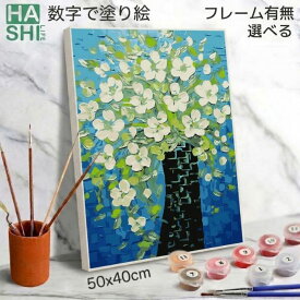 【18日まで全品最大10%OFF】 数字油絵 数字 大人 塗り絵 アクリル絵の具 大人の塗り絵 純白の梨の花 配色アート フレーム付 50x40cm ナンバーペイント パズル塗り絵 数字塗り絵 油絵 壁掛け アート 贈り物 アートパネル インテリア おしゃれ 玄関 塗り絵セット 花 数字アート