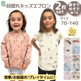 2点で3%OFF お食事エプロン 選べる2枚セット 高品質 一目惚れ キッズエプロン 長袖 半袖 スモック 撥水加工 エプロン スモッグ 遊び着 汚れ防止 70 80 90 100 110 120 130 140 大きめ 3歳 4歳 5歳 6歳 子供 男の子 幼稚園 保育園 絵具 食事用 おしゃれ 登園 シンプル