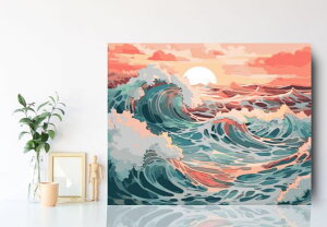 ナンバーペイント 数字油絵 塗り絵セット 組立不要 フレーム付 デジタル系 インテリア雑貨 ジブリ風 波 ギリシャ 大人の塗り絵 油絵キット 数字塗り絵 50x40cm 風景画 油絵塗り絵 おしゃれ ア