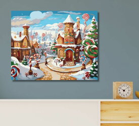 数量限定！ ランキング1位 数字油絵 ぬりえセット 油絵風 アート 冬 ナンバーアート 組立不要 フレーム付 クリスマス ツリー Xmas ナンバーペイント 大人の塗り絵 アクリル絵の具 油絵塗り絵 アートパネル 数字塗り絵 風景画 絵画 40x50cm 壁掛け インテリア デジタル油絵