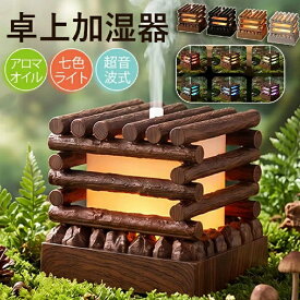 加湿器 卓上 アロマ加湿器 超音波式 USB給電 木屋デザイン 木目調 200ml 小型 静音 LEDライト アロマ対応 空焚き防止 上部給水 ナイトライト 節電 ミスト 寝室 デスク 4色