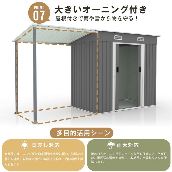 楽天市場】【即納】サイドオーニング付き 物置 屋外 大型 倉庫 大型 