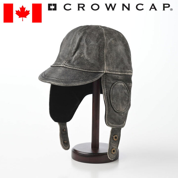 帽子 防寒 レザー ファー付き 革 黒 カナダ製