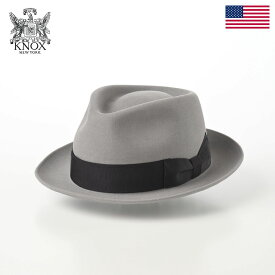 KNOX フェルトハット 帽子 父の日 メンズ 中折れハット 秋 冬 大きいサイズ ブランド 紳士帽 レディース ソフトハット つば短め 本革スベリ フォーマル プレゼント Rabbit Fur Trilby Hat（ラビットファー トリルビーハット）KPK ライトグレー