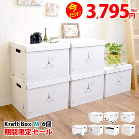 2セット以上購入で1個おまけ★【送料無料】収納　クラフト収納ボックスMサイズ　6個入り　収納ケース　収納ボックス　書類収納　押入れ収納 フタ付き　クラフトボックス　【KBM】【AS】