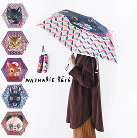 折りたたみ傘 軽量 コンパクト ナタリーレテ 50センチ×6本骨 ナタリーレテ Nathalie Lete Folding umbrella 傘 レディース 晴雨兼用 日傘 完全遮光 UV 雨傘 紫外線カット 折り畳み傘 おしゃれ 可愛い ネコ Cat 傘 猫柄