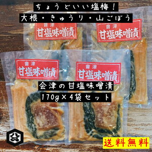 ちょうどいい塩梅!【會津甘塩味噌漬 170g×4袋セット ネコポス対応】味噌漬け 大根 きゅうり 山ごぼう 漬物 みそ漬け