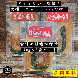 ちょうどいい塩梅！【會津甘塩味噌漬 170g×3袋セット ネコポス対応】味噌漬け 大根 きゅうり 山ごぼう 漬物 みそ漬け