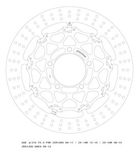 クロスロックディスクローターFφ310 R T=5.0 F ZX-10R 08-15/ZX-14R 12-20/ZRX1200 DAEG ABS車可 GSBDF0014R 4538792794037取寄品