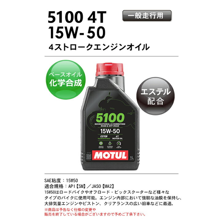 楽天市場】【在庫有り】【国内正規品】MOTUL(モチュール) 5100 4T 15W 