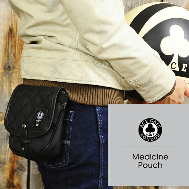 楽天市場 Ace Cafe London エースカフェロンドン メディスンポーチ Ab001mp ベルトポーチ 黒 ブラック バイク かわいい おすすめ レディース バイク バイク用品はとやグループ