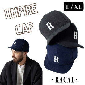 クーポン有!!RACAL R HO Umpire CAP L～XLサイズ アンパイアキャップ 日本製 大きいサイズ コットンキャップ ベースボールキャップ キャップ 野球帽 ワッペン コットン メルトン メンズ 男性 春秋冬 国産 ラカル RL-21-1190 帽子 メール便送料無料