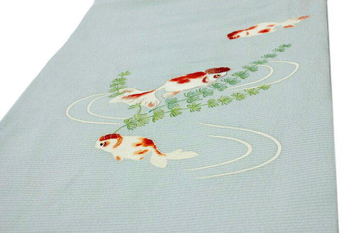 59913円 おトク情報がいっぱい! 名古屋帯 夏物 水色 金魚 水草 正絹 相良刺繍 No.6-0490 59913円 おトク情報がいっぱい! 名古屋帯 夏物 水色 金魚 水草 正絹 相良刺繍 No.6-0490