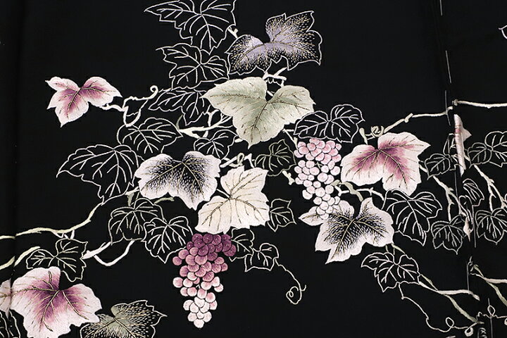 楽天市場】訪問着 黒地 手刺繍 正絹 じゅらく 未仕立て 仮絵羽 