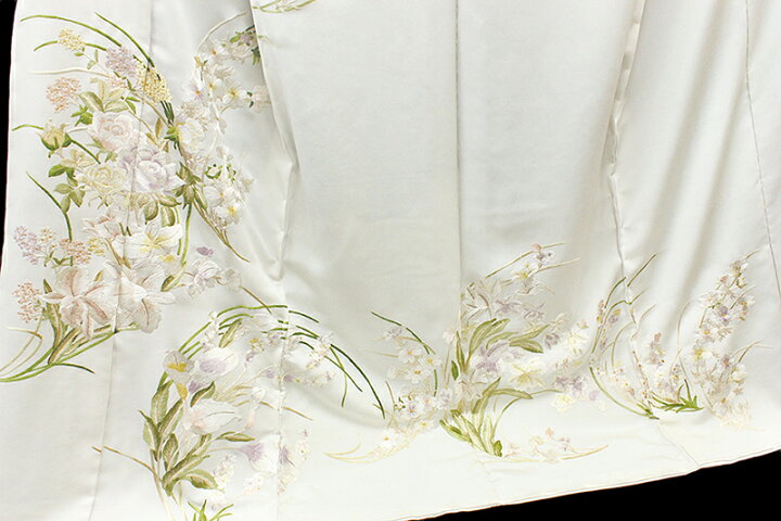 楽天市場】訪問着 手刺繍 正絹 薄灰白色 象牙色 薔薇 カラー 蘭 花 最 