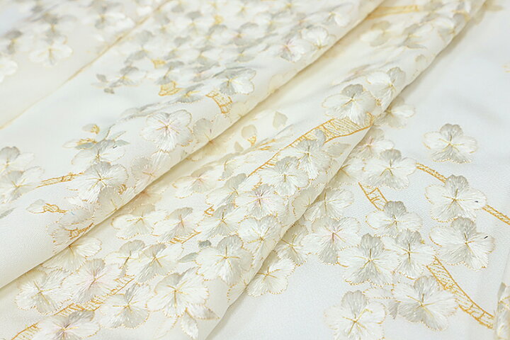楽天市場】訪問着 手刺繍 総刺繍 正絹 白地 桜 未仕立て 仮絵羽 着物 